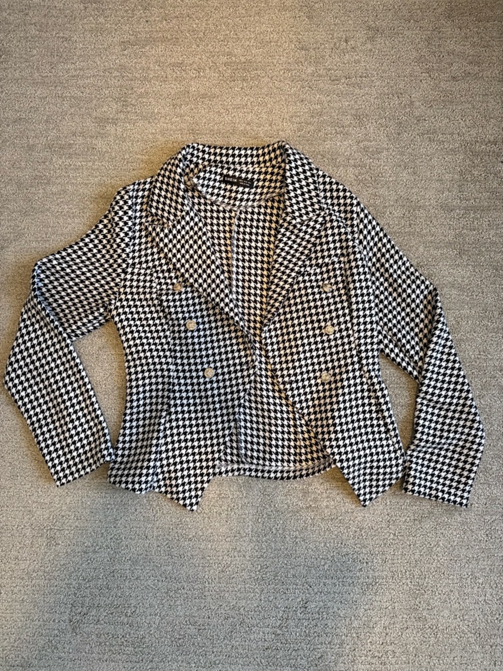 Shein Black & White Houndstooth Double-Breasted Button Down Shirt